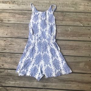 Romper. Small. White and blue. Keyhole tie back